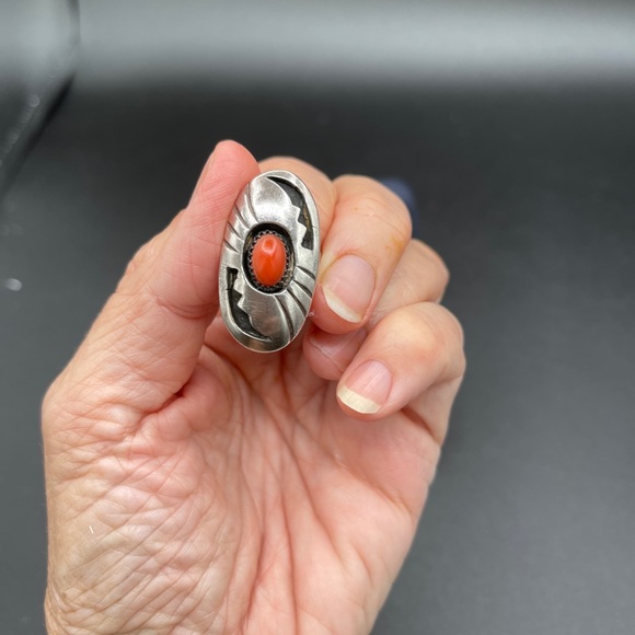 Sterling Silver John White Navajo Ring Coral - Picture 1 of 5